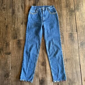 Rockies Women's Vintage Western Bareback‎ Studded Straight Jeans,Med Wash,29